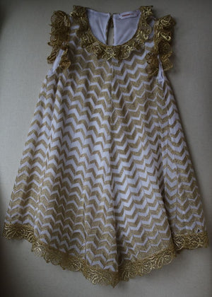 MISSONI GIRLS GOLD KNIT DRESS WITH LACE 4-5 YEARS