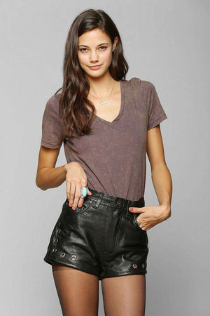 ERRO EYELET BLACK LEATHER HIGH-WAISTED SHORTS MEDIUM UK 8