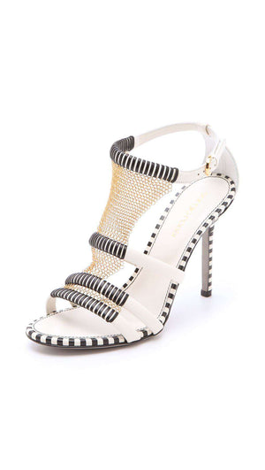 SERGIO ROSSI CHAIN MAIL LEATHER SANDALS EU 38 UK 5 US 8