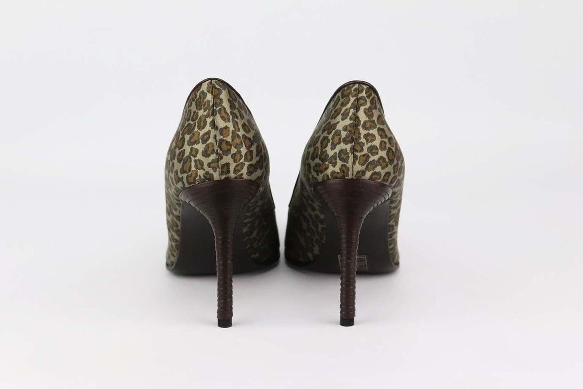 BOTTEGA VENETA LEOPARD PRINT SATIN PUMPS EU 37.5 UK 4.5 US 7.5