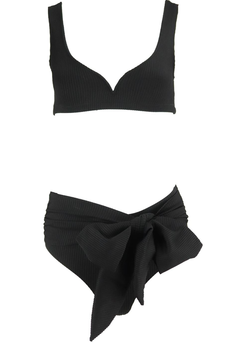 ALEXANDRA MIRO TIE FRONT RIBBED STRETCH BIKINI SMALL
