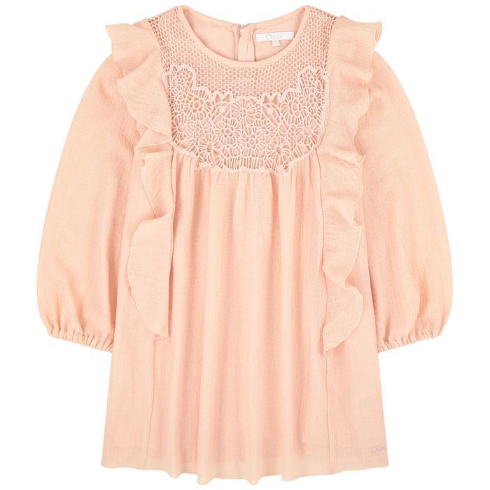 CHLOÉ KIDS GIRLS CROCHET CREPE DRESS 5 YEARS