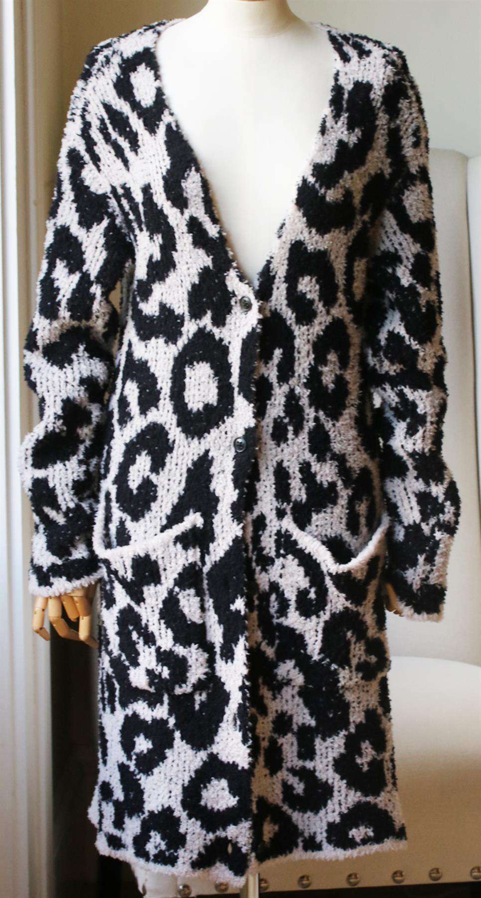 AMIRI LEOPARD PRINT WOOL BLEND CARDIGAN XSMALL