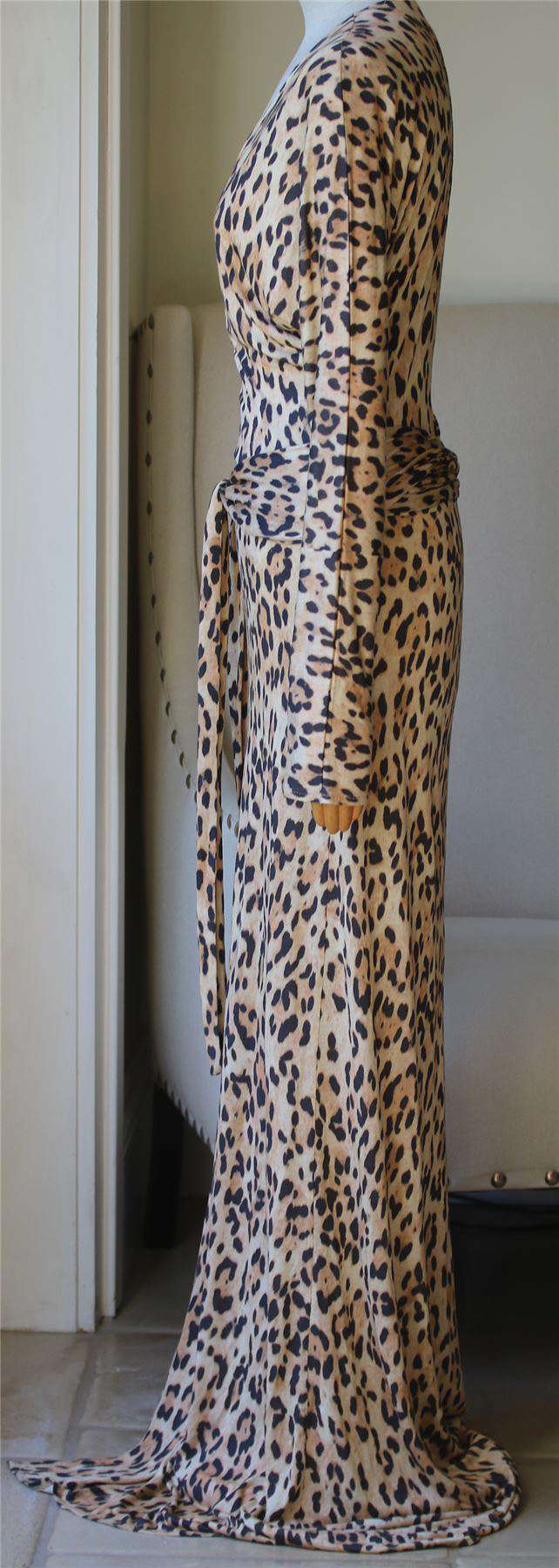 MELISSA ODABASH GARBO CHEETAH-PRINT WRAP MAXI DRESS MEDIUM