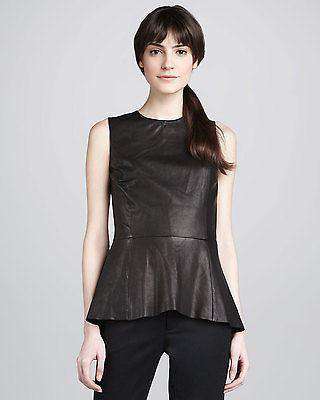 SKAIST TAYLOR BLACK LEATHER PEPLUM TOP UK 8 US 4