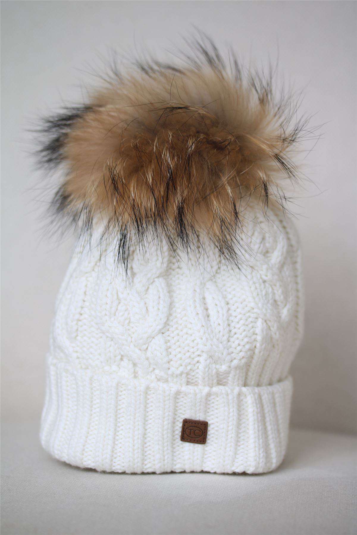 TARTINE ET CHOCOLAT IVORY FUR POM POM HAT T3 2-3 YEARS