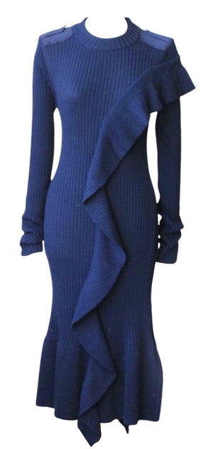 EACH X OTHER RUFFLED RIBBED KNIT DRESS SMALL