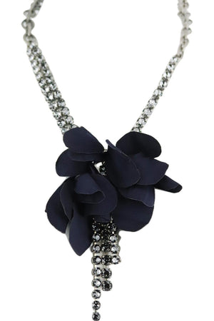 LANVIN SILK FLOWER AND CRYSTAL EMBELLISHED CHAIN NECKLACE