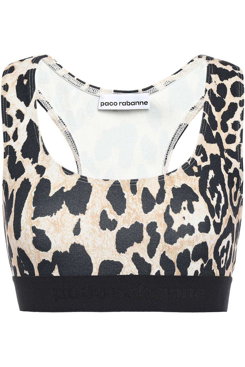PACO RABANNE LEOPARD PRINT STRETCH JERSEY SPORTS BRA SMALL