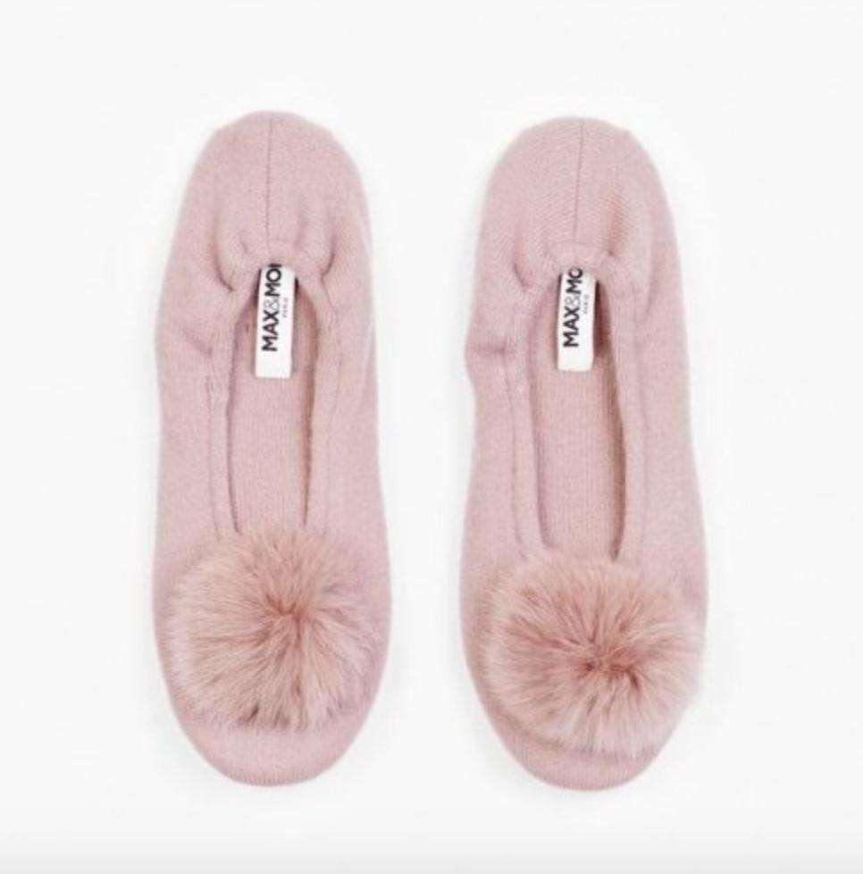 MAX AND MOI POM POM CASHMERE SLIPPERS LARGE