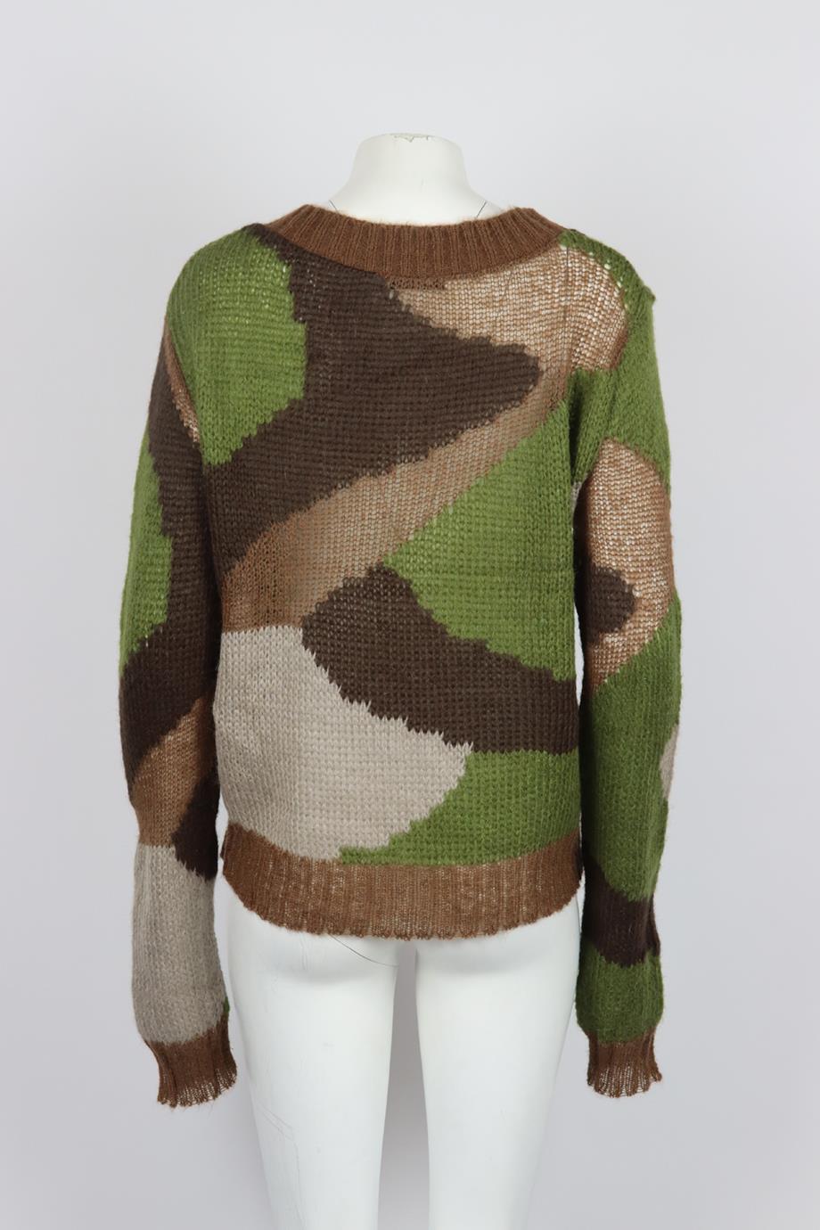 FAITH CONNEXION CAMOUFLAGE INTARSIA MOHAIR BLEND SWEATER SMALL