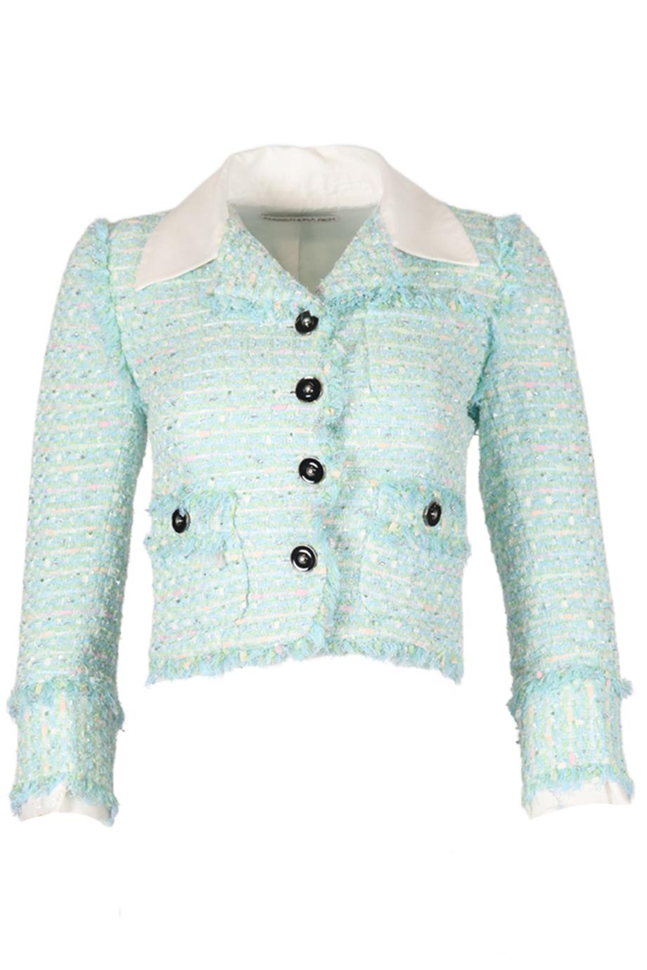 ALESSANDRA RICH CROPPED TWEED COTTON BLEND BLAZER IT 38 UK 6