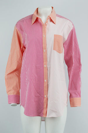 SOLID AND STRIPED OVERSIZED STRIPED COTTON SHIRT SMALL
