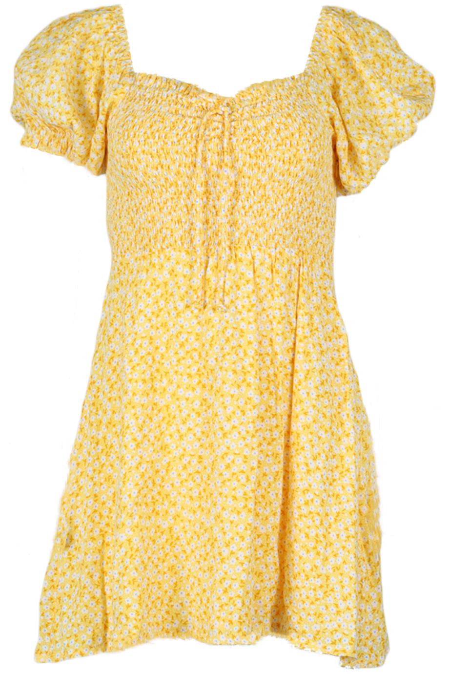 FAITHFULL THE BRAND SMOCKED FLORAL PRINT CREPE MINI DESS MEDIUM