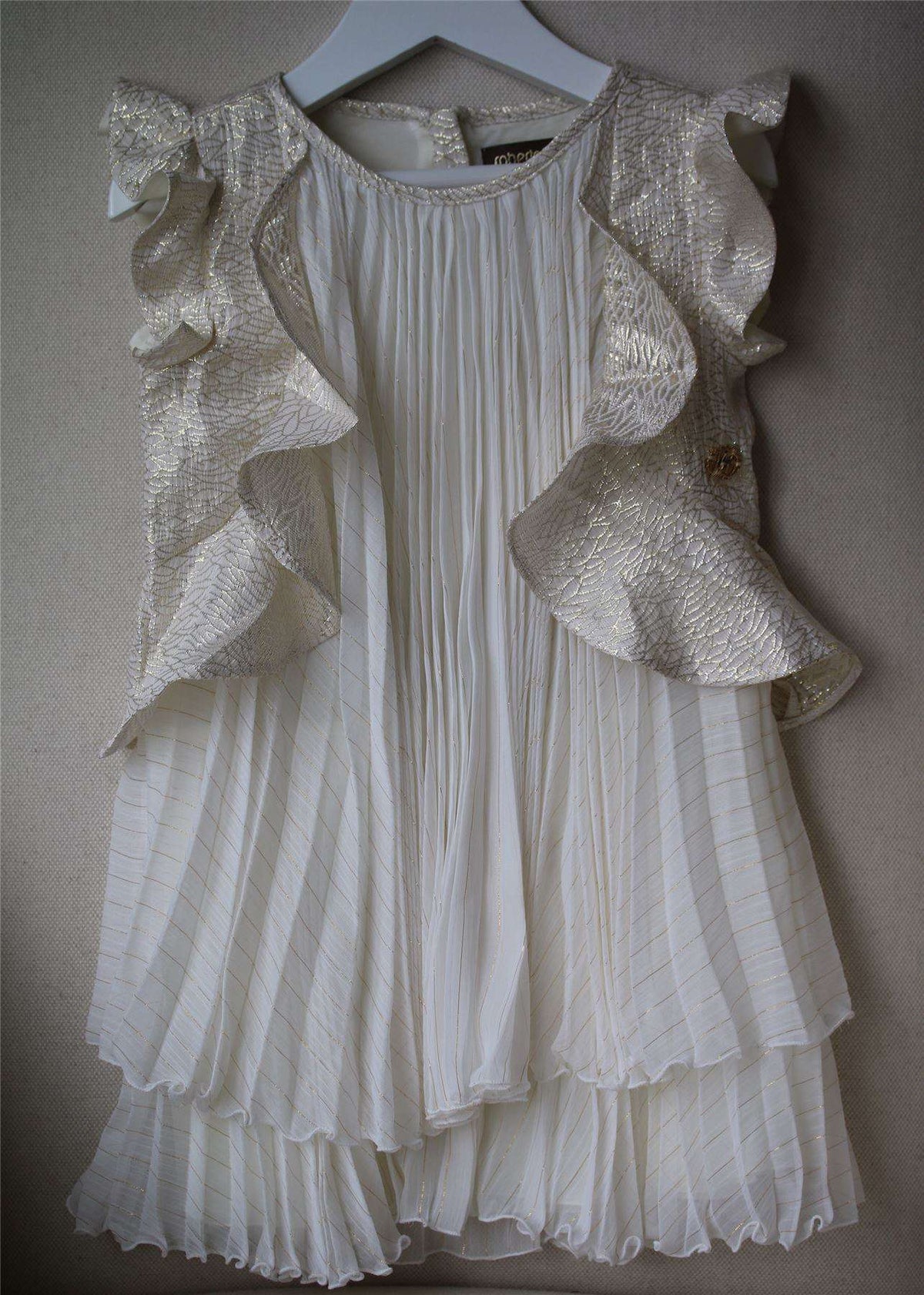 ROBERTO CAVALLI GIRLS IVORY AND GOLD SILK DRESS 4 YEARS