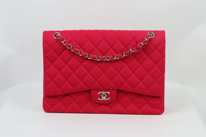 CHANEL 2010 MAXI CLASSIC QUILTED JERSEY SINGLE FLAP SHOULDER BAG