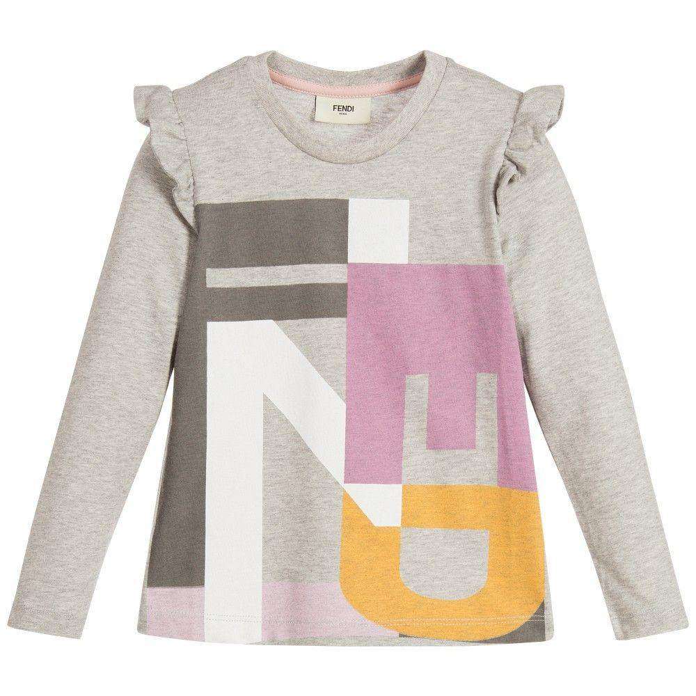 FENDI BABY GIRLS GREY LOGO TOP 3 YEARS
