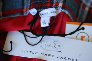 LITTLE MARC JACOBS GIRLS BLUE CHECK SHORTS WITH SEQUIN TIE UP 6 YEARS