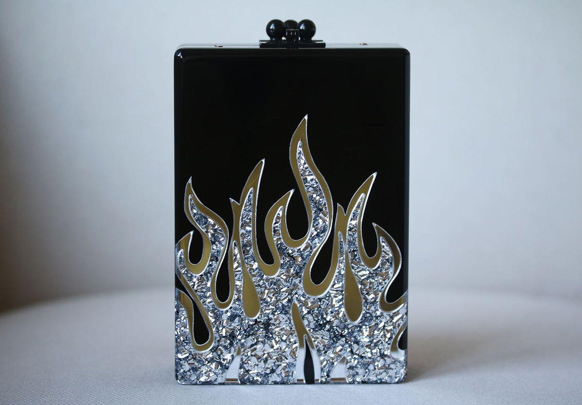 EDIE PARKER CAROL FLAMES ACRYLIC BOX CLUTCH