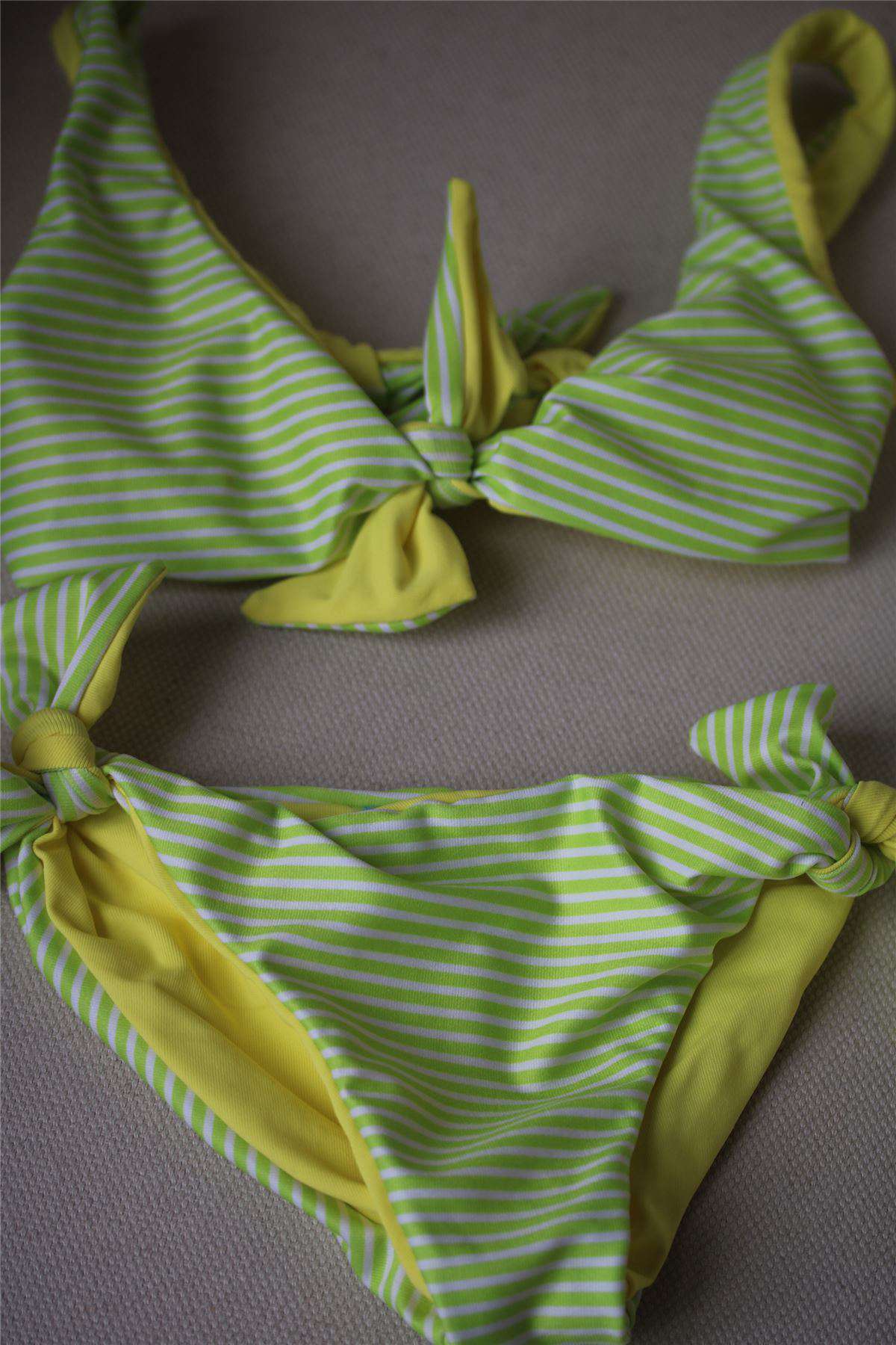 MELISSA ODABASH KIDS LIME GREEN STRIPE REVERSIBLE COMO BIKINI 4 YEARS