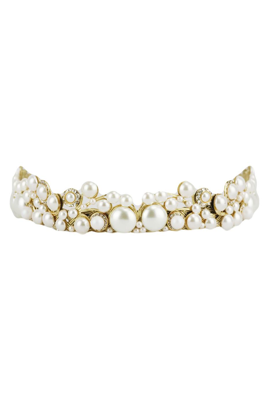 MARIA ELENA GOLD TONE FAUX PEARL AND CRYSTAL BRIDAL HEADBAND