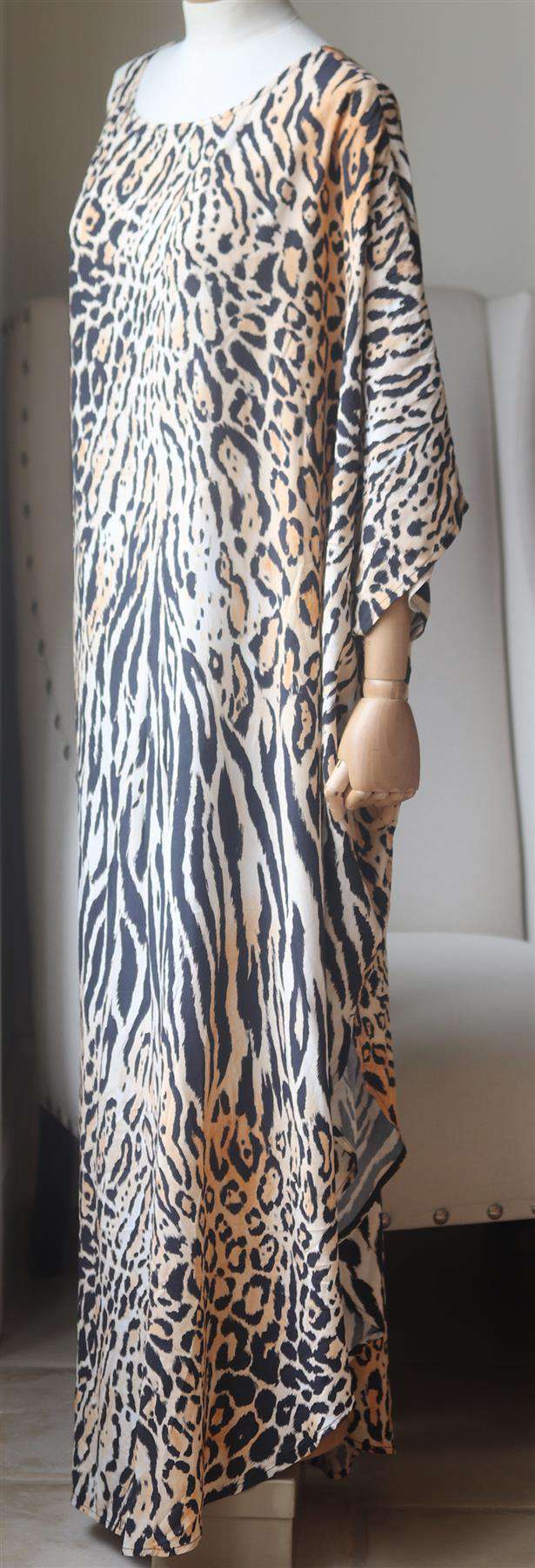 MELISSA ODABASH PAMELA ONE SLEEVE PRINTED VOILE KAFTAN LARGE