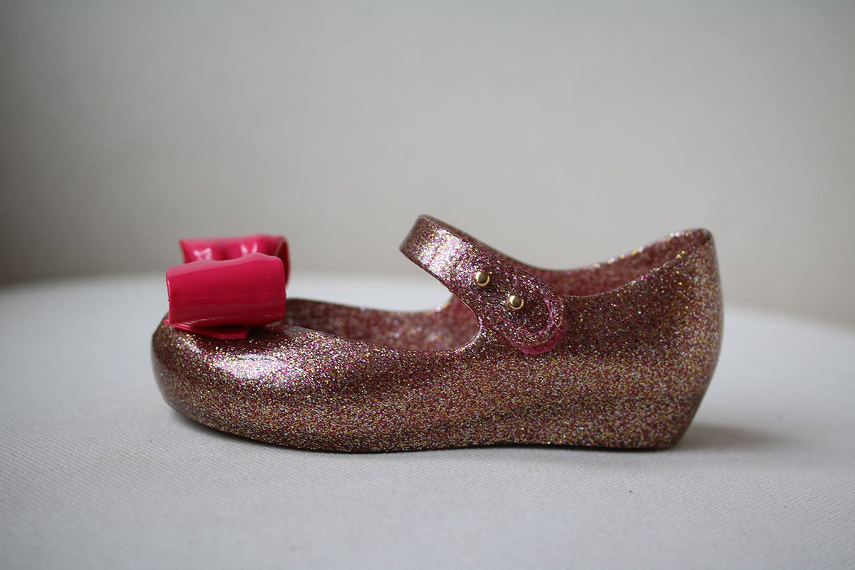 MINI MELISSA GIRLS ULTRAGIRL BOW GLITTER JELLY SHOES EU 225/25 UK 8/9