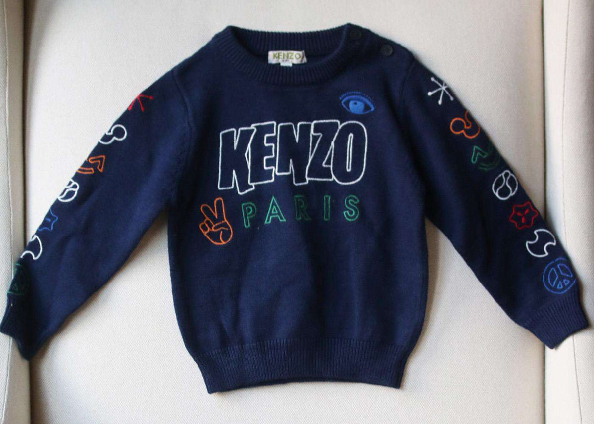 KENZO KIDS BOYS LOGO EMBROIDERED COTTON SWEATER 2 YEARS