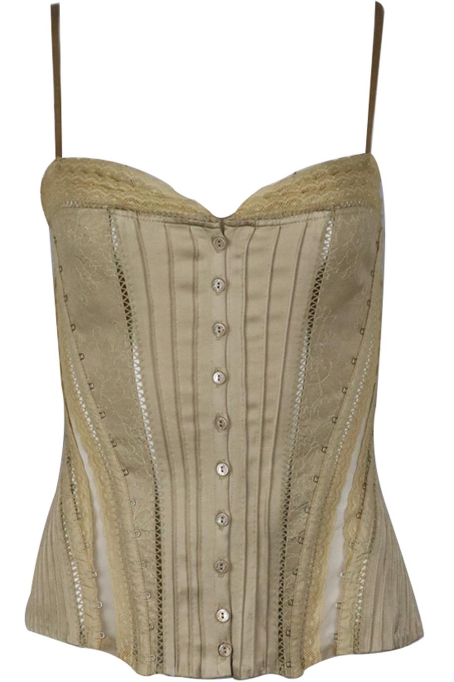 LA PERLA VINTAGE LACE TRIMMED SATIN AND MESH CORSET IT 40 UK 8