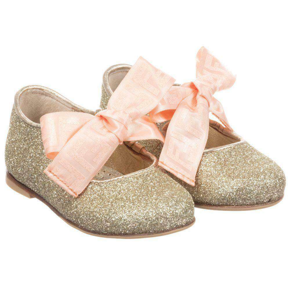 FENDI KIDS GIRLS LEATHER GLITTER SHOES EU 30 UK 11.5/12