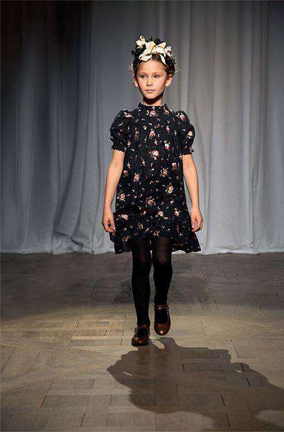 BONPOINT GIRLS BLACK FLORAL FALBALA DRESS 6 YEARS