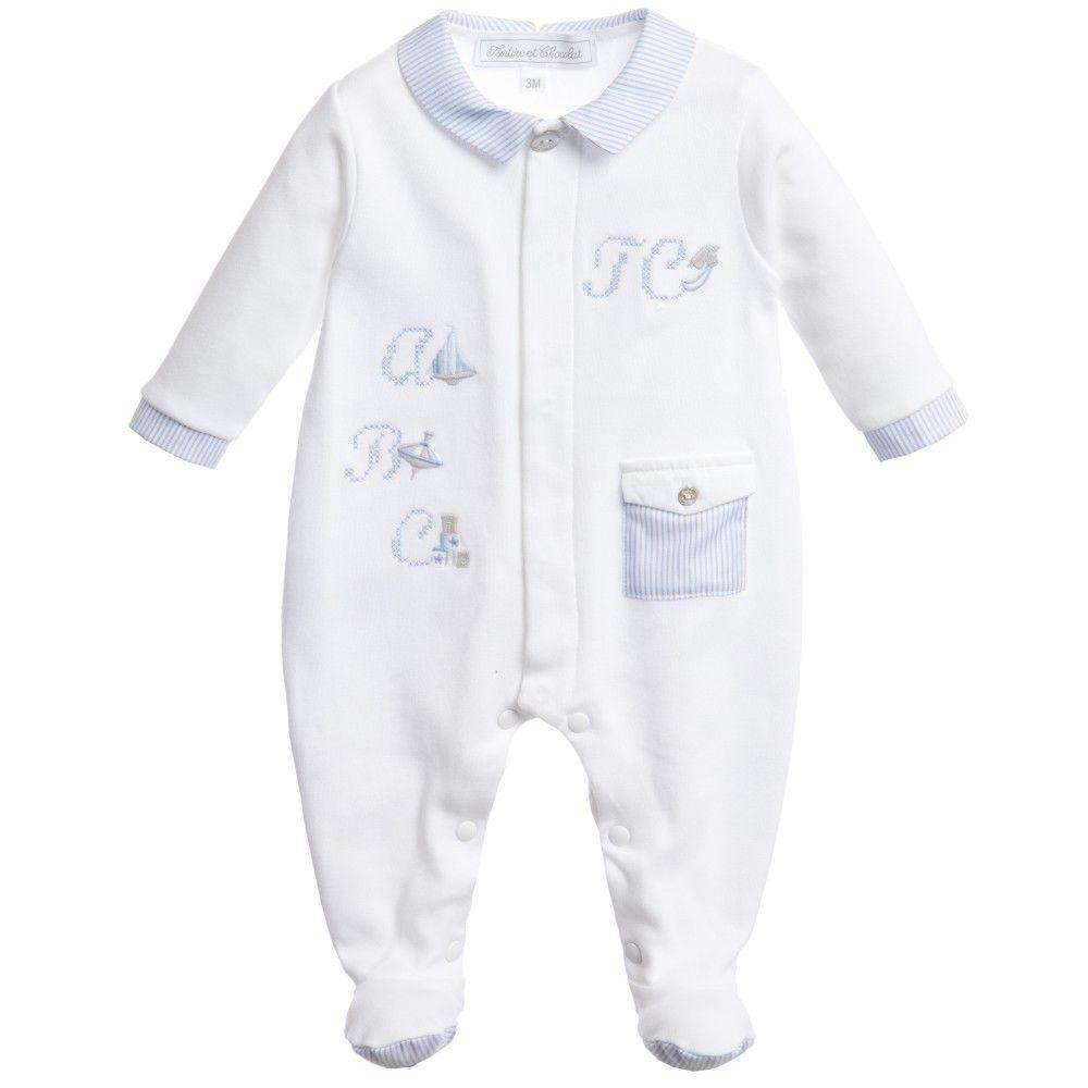 TARTINE ET CHOCOLAT BABY WHITE BLUE EMBROIDERY BABYGROW 3 MONTHS