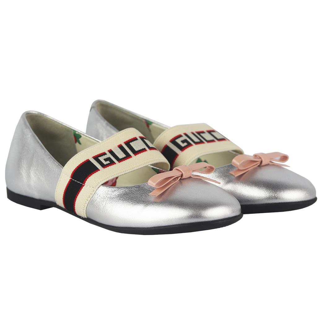 GUCCI KIDS GIRLS METALLIC LOGO LEATHER SHOES EU 28 UK 10