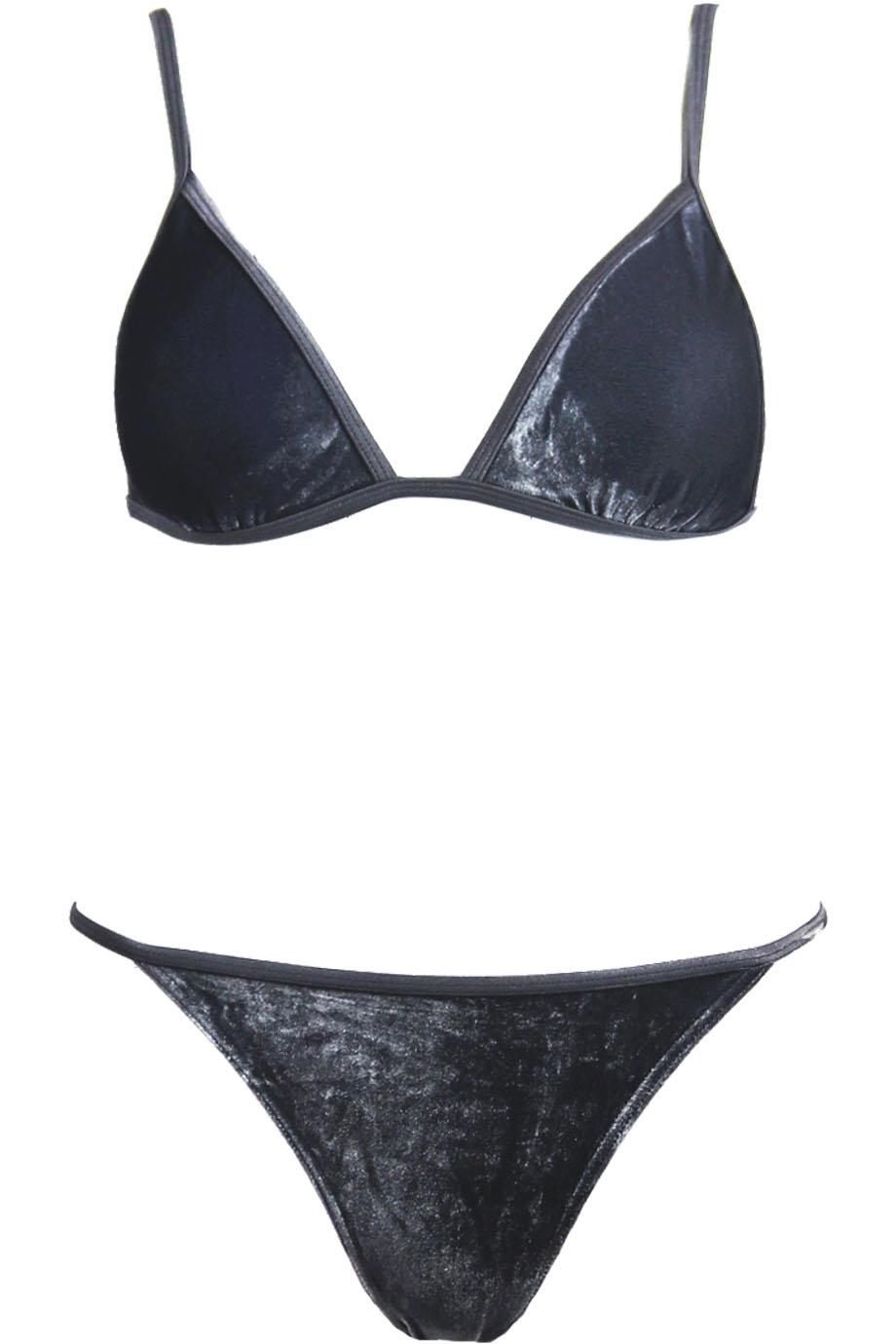 SAND AND BLUE IVECHIC VELVET TRIANGLE BIKINI SMALL