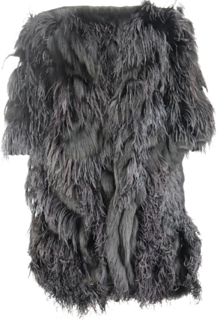 OSCAR DE LA RENTA SHADOW FOX FUR AND FEATHER COAT US 8 UK 12