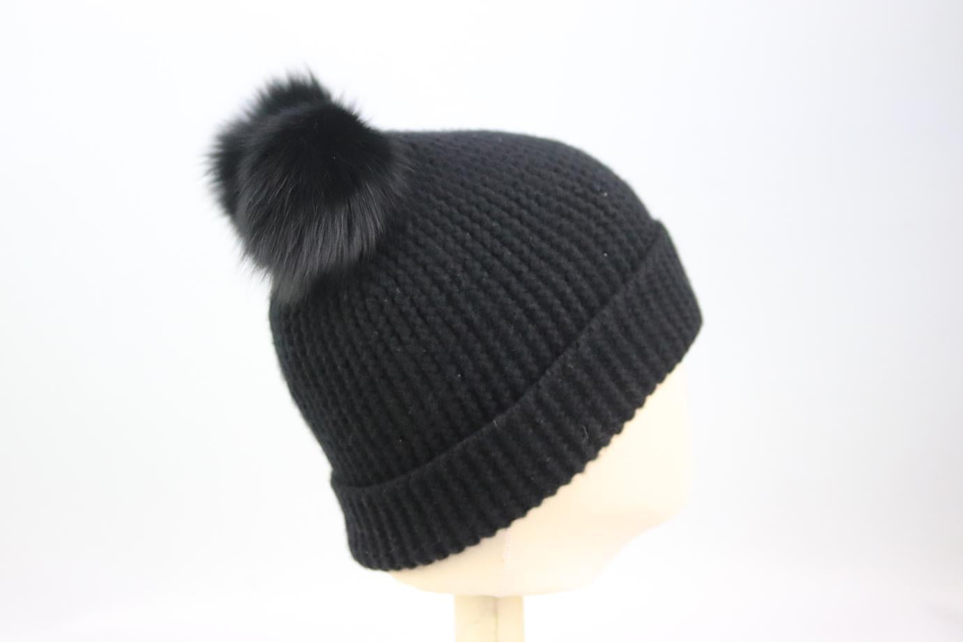 AUTUMN CASHMERE FUR TRIMMED RIBBED CASHMERE BEANIE ONE SIZE