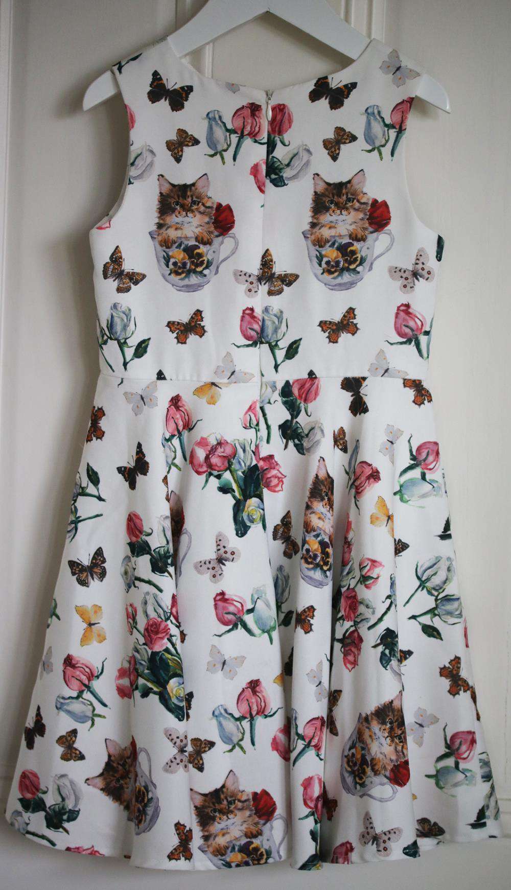 CHARABIA KIDS GIRLS FLOAL AND CAT PRINT SATIN DRESS 6 YEARS