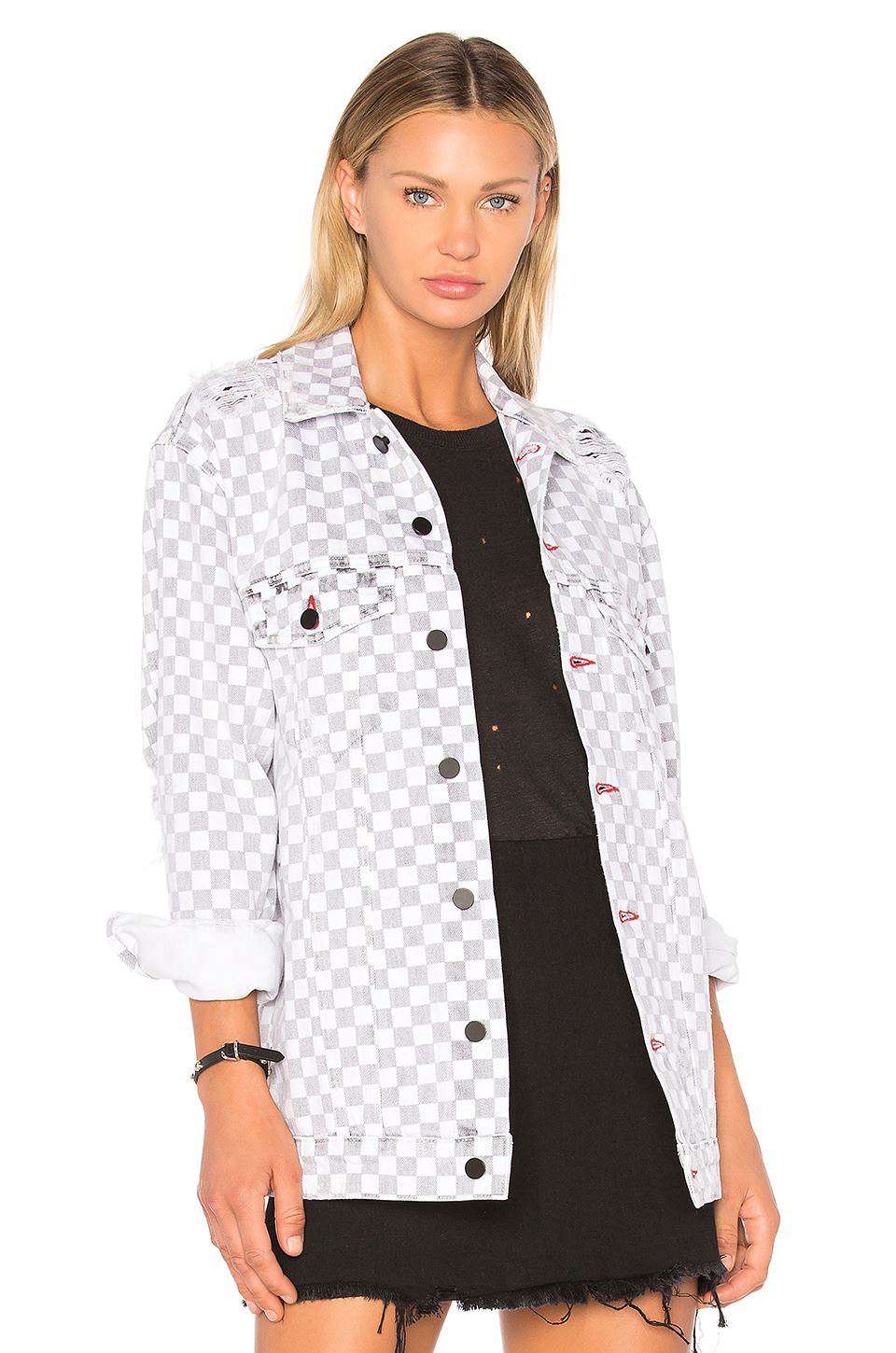 DENIM X ALEXANDER WANG DAZE CHECKERBOARD DENIM JACKET XSMALL