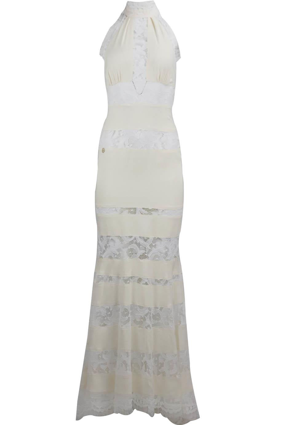 PHILIPP PLEIN TIERED LACE AND CREPE MAXI DRESS XSMALL