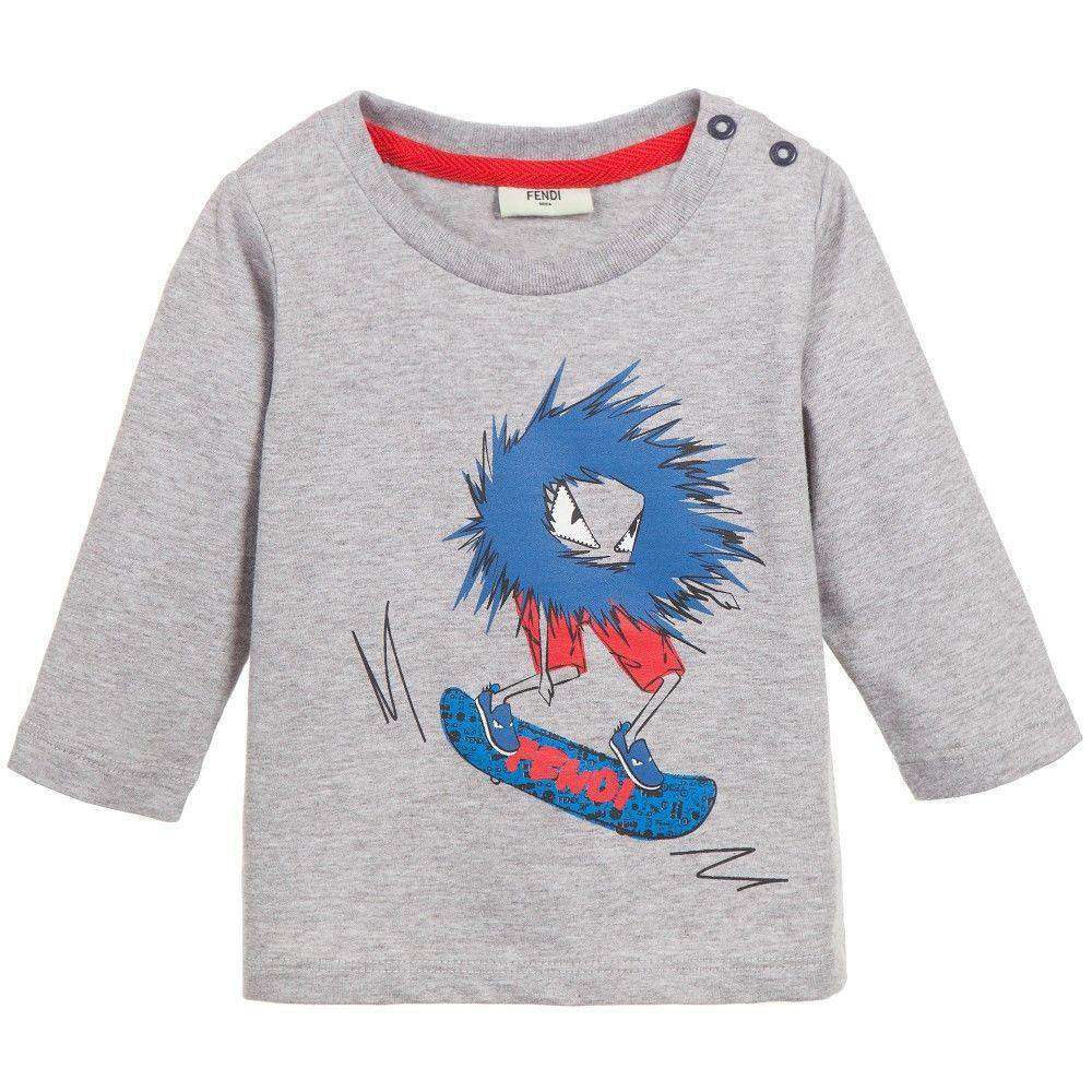 FENDI BABY GREY SKATEBOARD BAG BUG T-SHIRT TOP 6 MONTHS