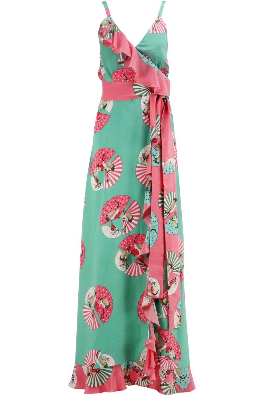 RACIL RUFFED PRINTED SILK CREPE DE CHINE MAXI DRESS FR 34 UK 6