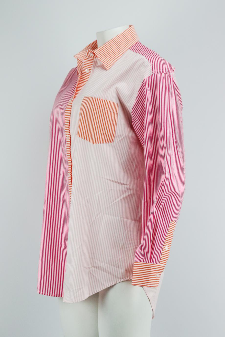 SOLID AND STRIPED OVERSIZED STRIPED COTTON SHIRT SMALL