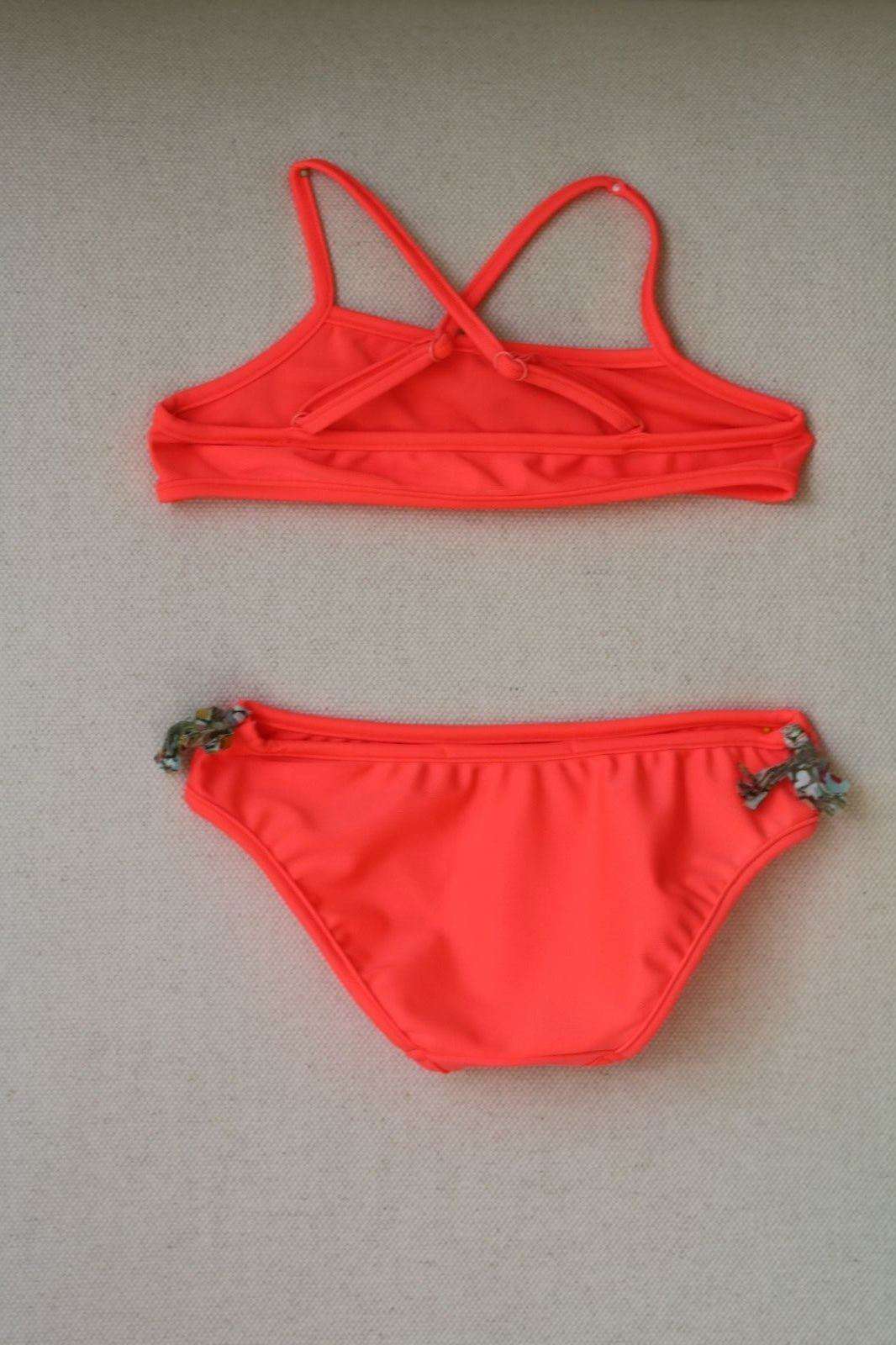 BONPOINT BABY NEON CORAL LIBERTY PRINT BIKINI WITH TASSLES 4 YEARS