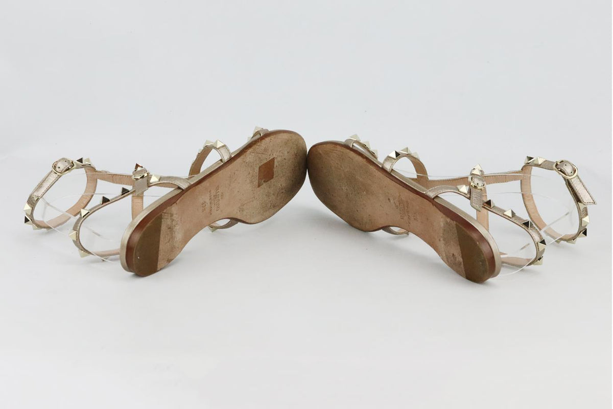 VALENTINO GARAVANI ROCKSTUD METALLIC LEATHER SANDALS EU 37.5 UK 4.5 US 7.5