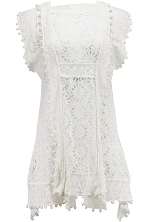 ISABEL MARANT KUNST CROCHET LACE TRIMMED BRODERIE ANGLAISE VOILE MINI DRESS FR 36 UK 8