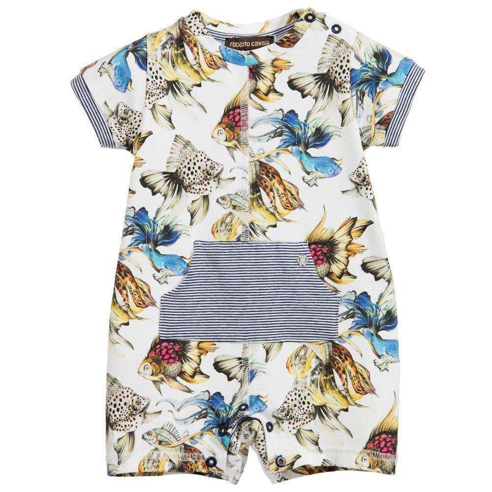 ROBERTO CAVALLI BABY BOYS TROPICAL FISH COTTON JERSEY SHORTIE ROMPER 18 MONTHS