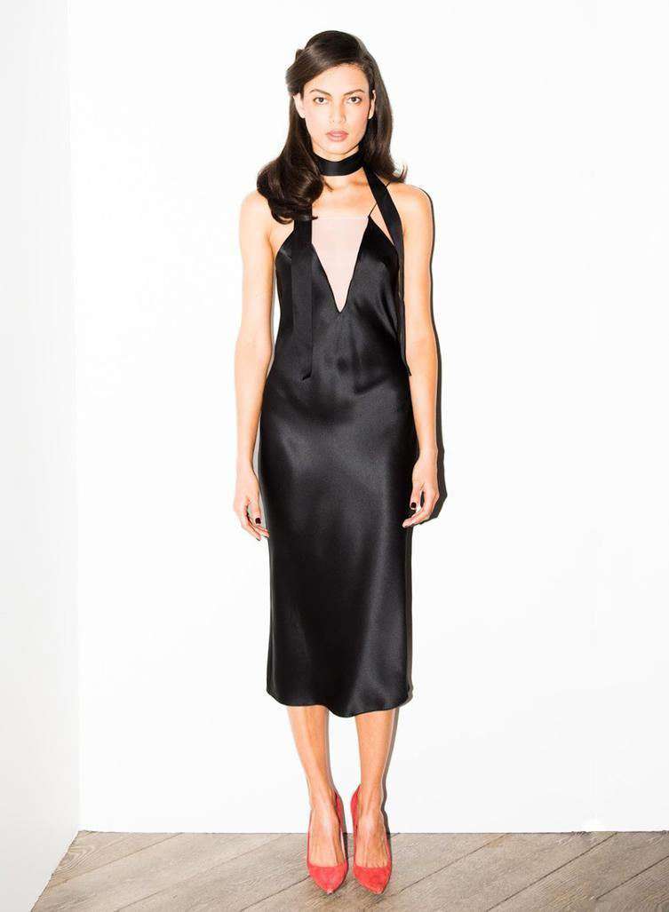 FLEUR DU MAL SHEER PLUNGE BIAS SLIP DRESS SMALL