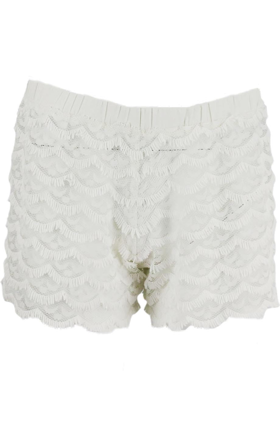 ALEXIS FRINGED STRETCH MESH SHORTS SMALL