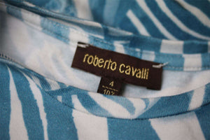 ROBERTO CAVALLI GIRLS BLUE ZEBRA ROSE PRINT DRESS 4 YEARS