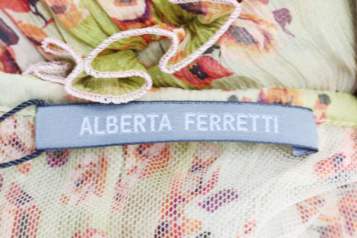 ALBERTA FERRETTI FLORAL PRINT SILK GEORGETTE MIDI DRESS IT 38 UK 6